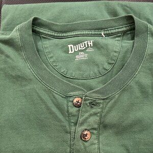Duluth Trading Pocket Henley Shirt Men's 2XL Short Sleeve Dk Green Longtail T